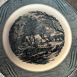 Jeannette Currier & Ives Dinnerware Plate White Blue